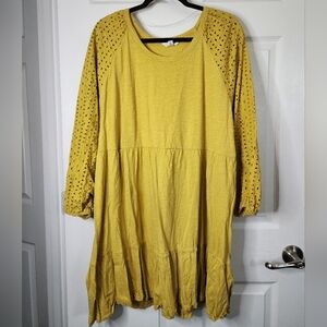 TIME‎ & TRU Plus Size SZ 22 Yellow Eyelet Long Sleeve Dress